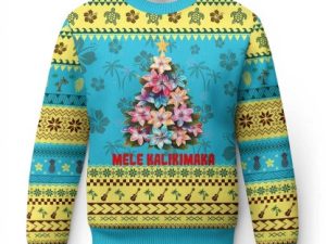 Xmas In Hawaii Ugly Christmas Sweater Tropical Hawaiian Plumeria - Image 1