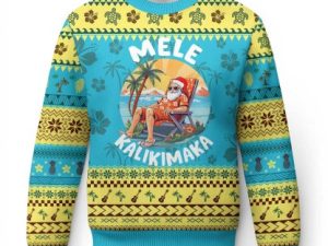 Xmas In Hawaii Ugly Christmas Sweater Tropical Sunbath Santa - Image 1