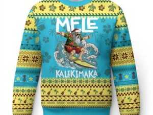 Xmas In Hawaii Ugly Christmas Sweater Tropical Surfing Santa - Image 1