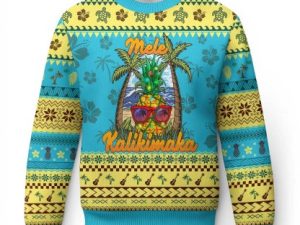 Xmas In Hawaii Ugly Christmas Sweater Xmas Light Pineapple - Image 1