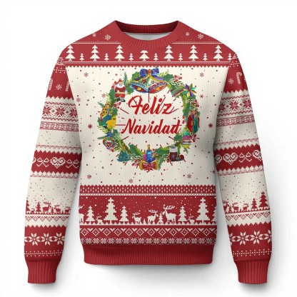 xmas in mexico ugly christmas sweater feliz navidad xmas wreath 1 Xmas In Mexico Ugly Christmas Sweater Feliz Navidad Xmas Wreath - Image 1