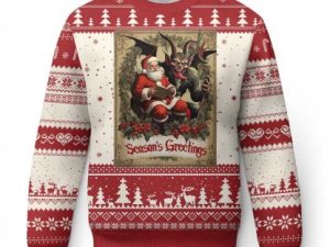 Xmas Krampus Ugly Christmas Sweater Season Greeting Vintage Tarot Card - Image 1