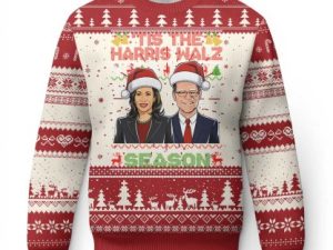 Xmas Tis The Harris Walz Season Ugly Christmas Sweater - Image 1