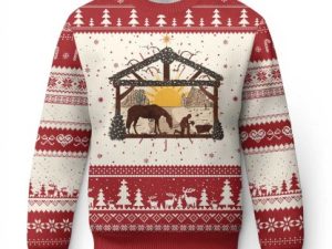 Xmas Western Ugly Christmas Sweater True Story Jesus Cowboy Nativity Scene - Image 1
