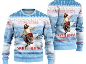 Youll Never Skate Alone Christian Skateboarding Ugly Christmas Sweaters - Image 1