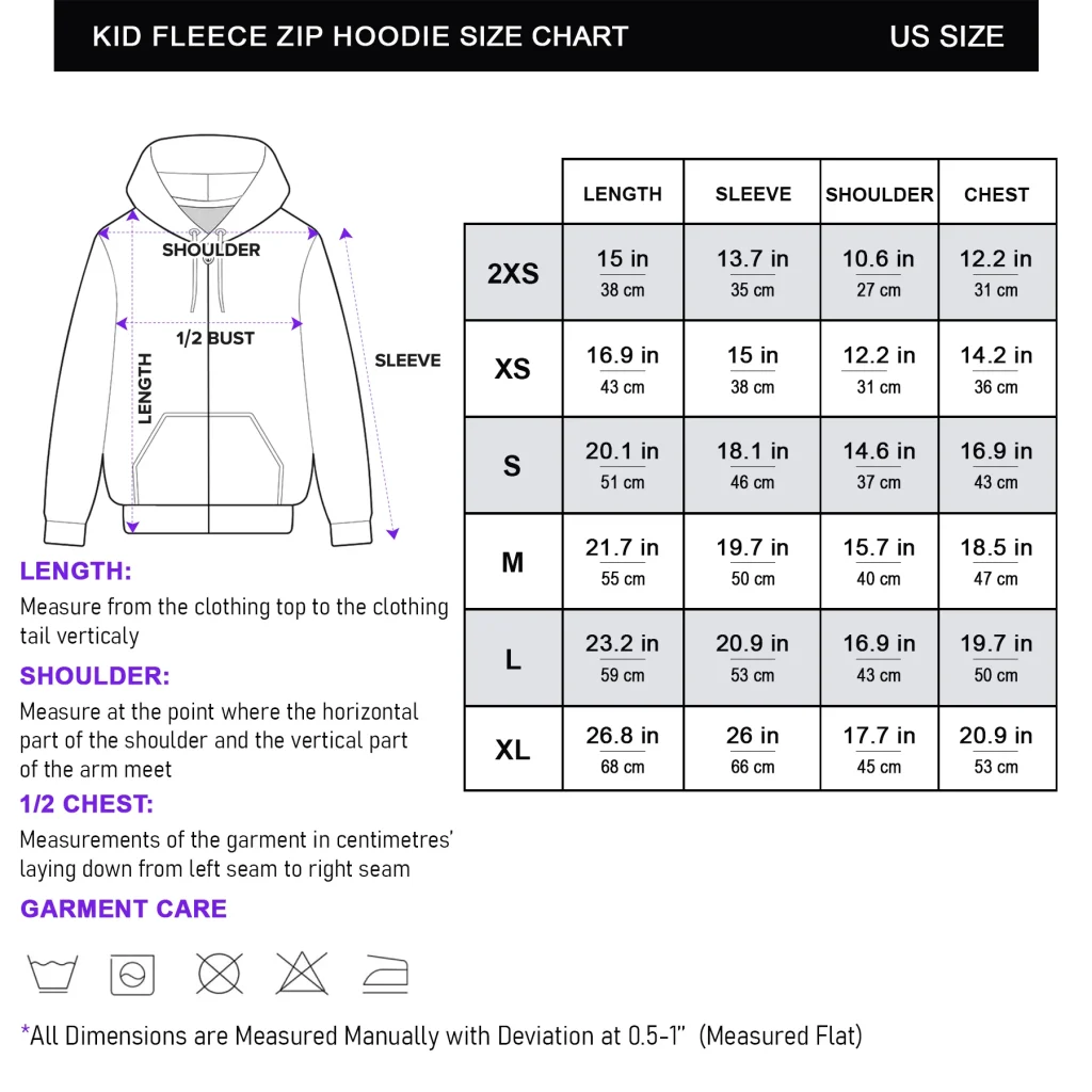 Size Chart Kid Fleece Zip Hoodie 2048x2048