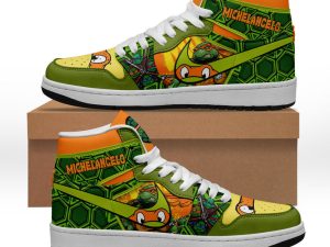 The Halloween Smoke Michelangelo TMNT Costume Teenage Mutant Ninja Turtles AJ1 High Sneakers Shoes For Men And Women - Image 1