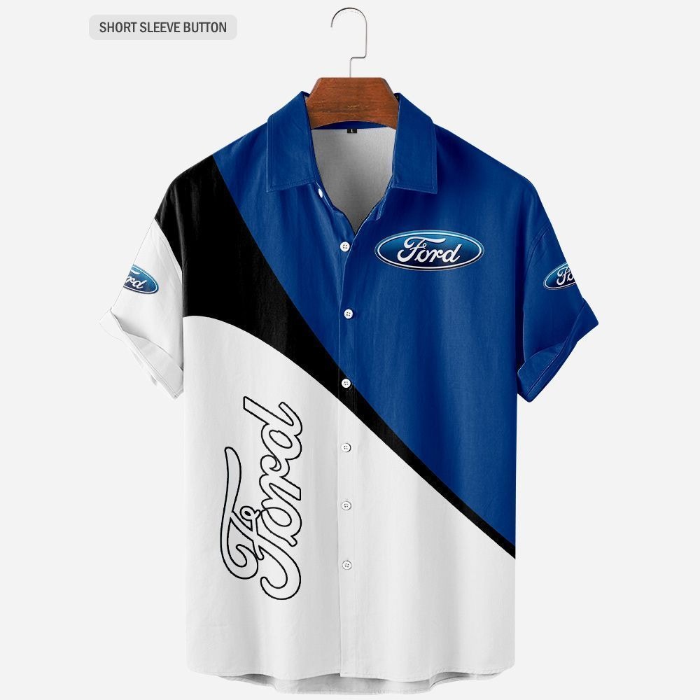 Ford Motor Hawaiian Shirt Blue White Full Size Ford Motor Hawaiian Shirt Blue White Full Size