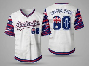 Custom Name and Number White Australia Flag Baseball Jersey For Fans WBC - Image 1