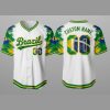 Custom Name and Number White Brazil Flag Baseball Jersey For Fans WBC - Image 1