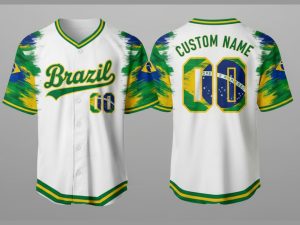 Custom Name and Number White Brazil Flag Baseball Jersey For Fans WBC - Image 1