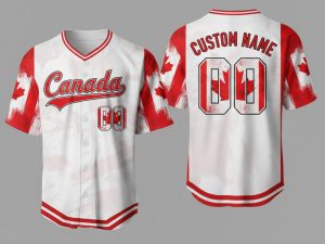 Custom Name and Number White CANADA Flag Baseball Jersey For Fans WBC - Image 1