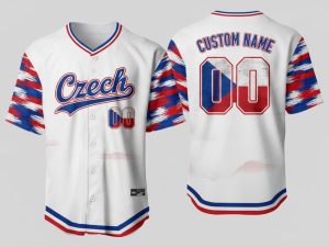Custom Name and Number White Czech Flag Baseball Jersey For Fans WBC - Image 1