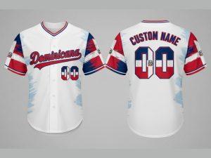 Custom Name and Number White Dominican Republic Flag Baseball Jersey Costumes Player For WBC - Image 1