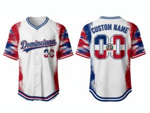 Custom Name and Number White Dominicana Flag Baseball Jersey For Fans WBC - Image 1