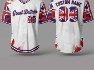 Custom Name and Number White Great Britain Flag Baseball Jersey For Fans WBC - Image 1