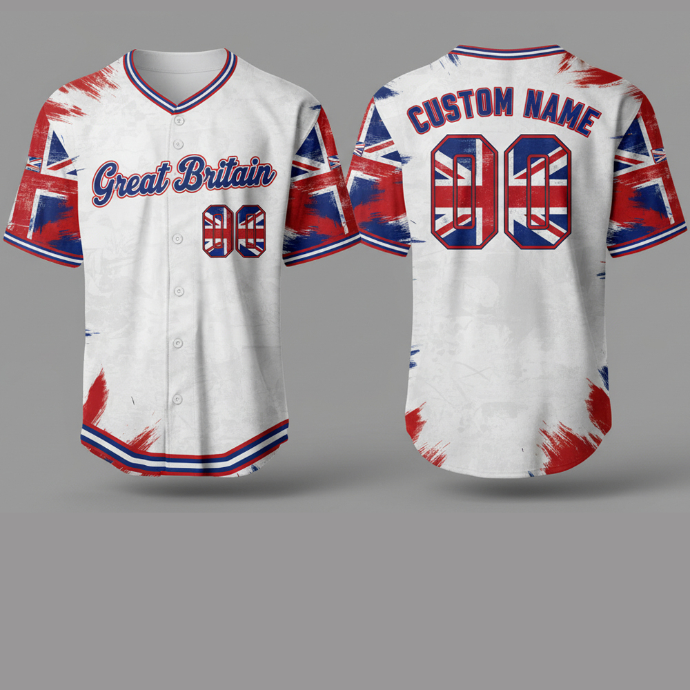 custom name and number white great britain flag baseball jersey for fans wbc 1 Custom Name and Number White Great Britain Flag Baseball Jersey For Fans WBC - Image 1
