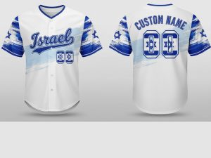 Custom Name and Number White Israel Flag Baseball Jersey Costumes Player For WBC - Image 1