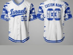 Custom Name and Number White Israel Flag Baseball Jersey For Fans WBC - Image 1