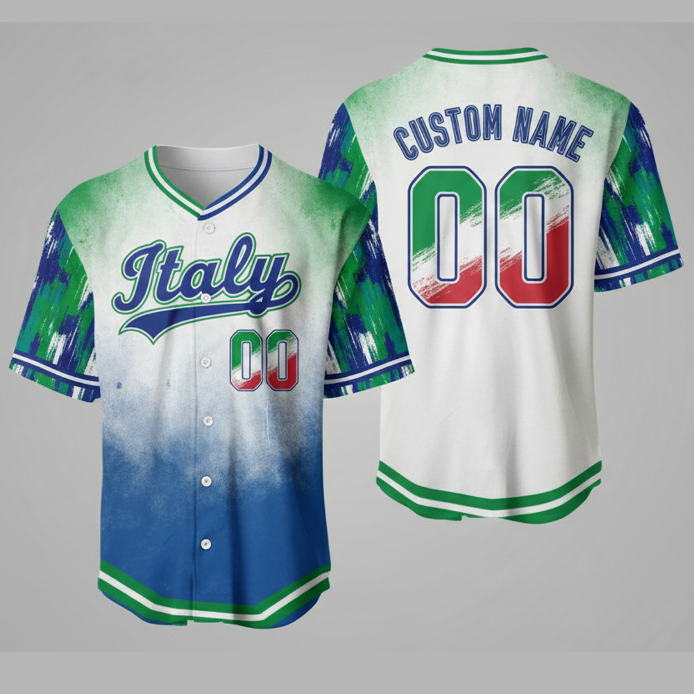 custom name and number white italy flag baseball jersey for fans wbc 1 Custom Name and Number White Italy Flag Baseball Jersey For Fans WBC - Image 1