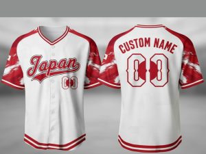Custom Name and Number White JAPAN Flag Baseball Jersey For Fans WBC - Image 1