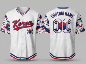 Custom Name and Number White KOREA Flag Baseball Jersey For Fans WBC - Image 1