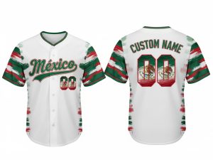 Custom Name and Number White Mexico Flag Baseball Jersey Costumes Player For WBC - Image 1