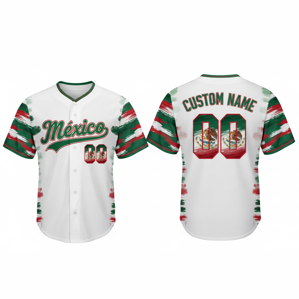 custom name and number white mexico flag baseball jersey costumes player for wbc 1 Custom Name and Number White Mexico Flag Baseball Jersey Costumes Player For WBC - Image 1