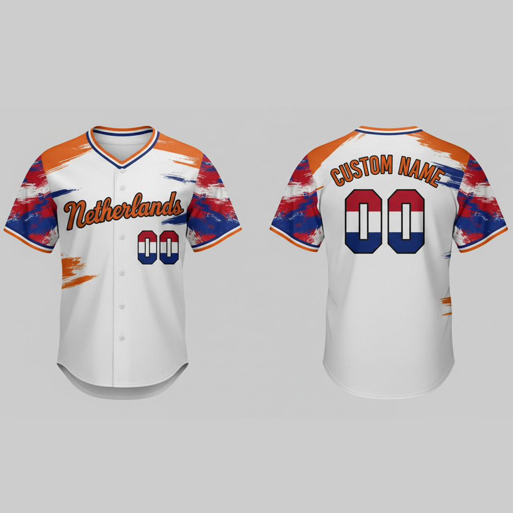 custom name and number white netherlands flag baseball jersey costumes player for wbc 1 Custom Name and Number White Netherlands Flag Baseball Jersey Costumes Player For WBC - Image 1
