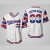 Custom Name and Number White Netherlands Flag Baseball Jersey For Fans WBC - Image 1