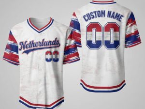 Custom Name and Number White Netherlands Flag Baseball Jersey For Fans WBC - Image 1