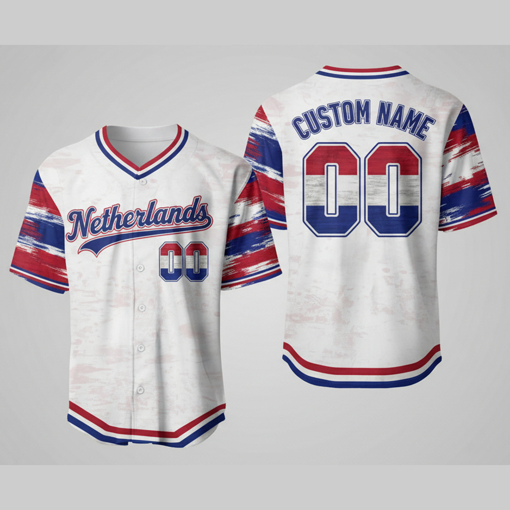 custom name and number white netherlands flag baseball jersey for fans wbc 1 Custom Name and Number White Netherlands Flag Baseball Jersey For Fans WBC - Image 1
