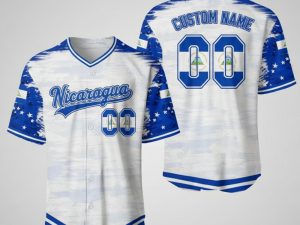 Custom Name and Number White Nicaragua Flag Baseball Jersey For Fans WBC - Image 1