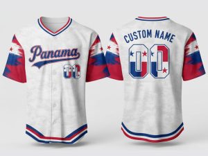 Custom Name and Number White Panama Flag Baseball Jersey For Fans WBC - Image 1