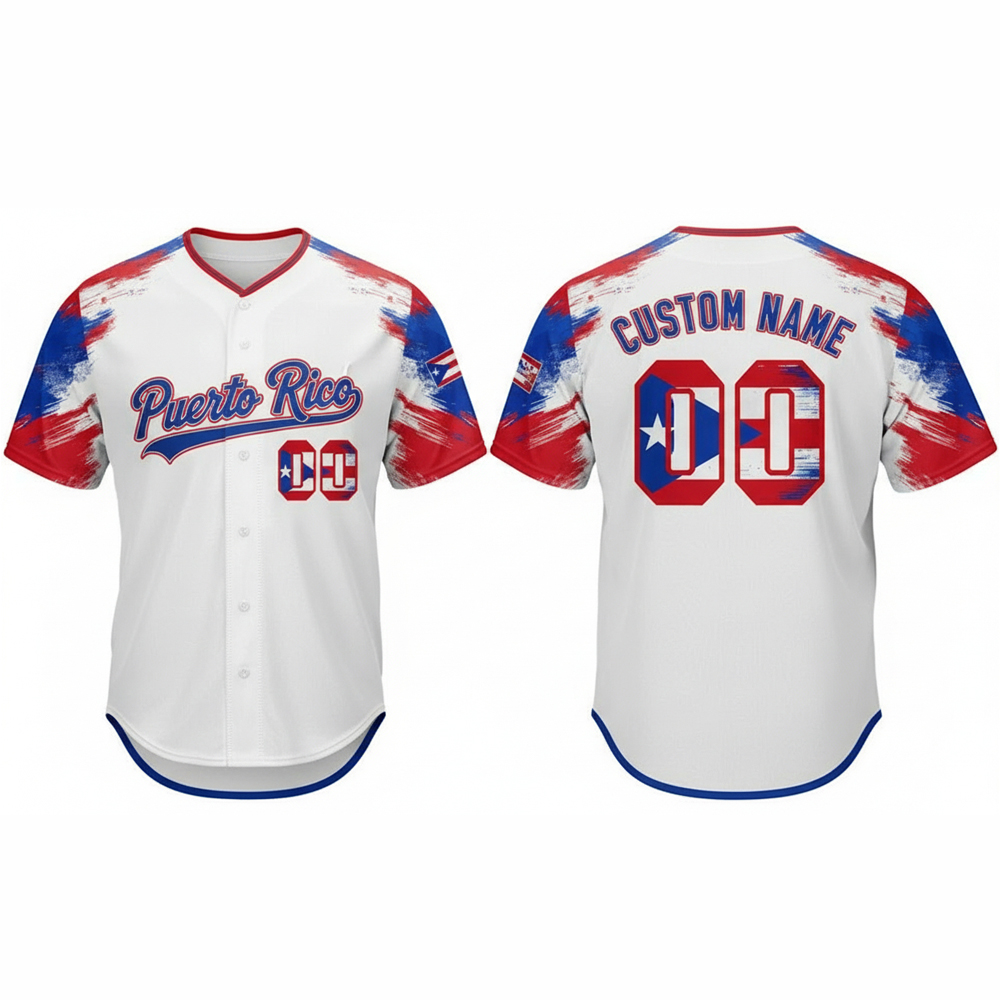 custom name and number white puerto rico flag baseball jersey costumes player for wbc 1 Custom Name and Number White Puerto Rico Flag Baseball Jersey Costumes Player For WBC - Image 1