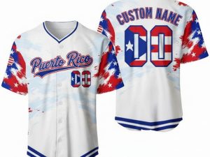 Custom Name and Number White Puerto Rico Flag Baseball Jersey For Fans WBC - Image 1