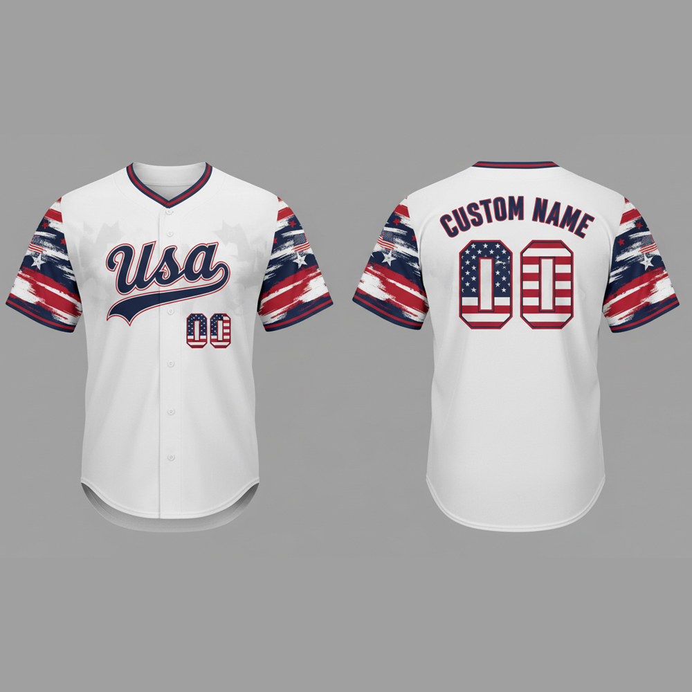 custom name and number white usa flag baseball jersey costumes player for wbc 1 Custom Name and Number White USA Flag Baseball Jersey Costumes Player For WBC - Image 1