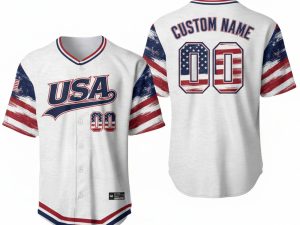 Custom Name and Number White USA Flag Baseball Jersey For Fans WBC - Image 1