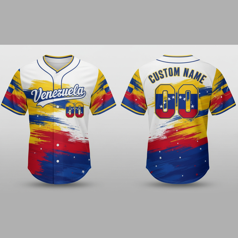 custom name and number white venezuela flag baseball jersey costumes player for wbc 1 Custom Name and Number White Venezuela Flag Baseball Jersey Costumes Player For WBC - Image 1