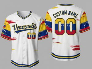 Custom Name and Number White Venezuela Flag Baseball Jersey For Fans WBC - Image 1