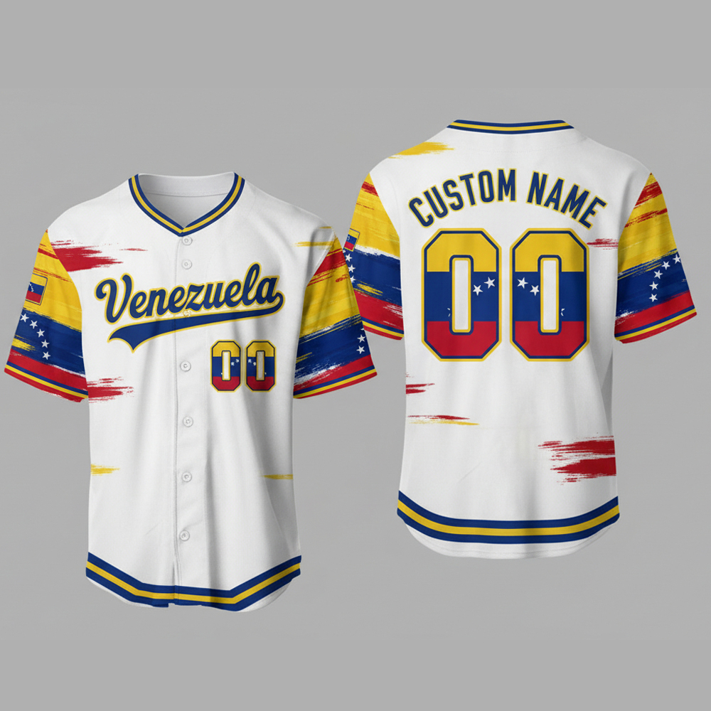 custom name and number white venezuela flag baseball jersey for fans wbc 1 Custom Name and Number White Venezuela Flag Baseball Jersey For Fans WBC - Image 1